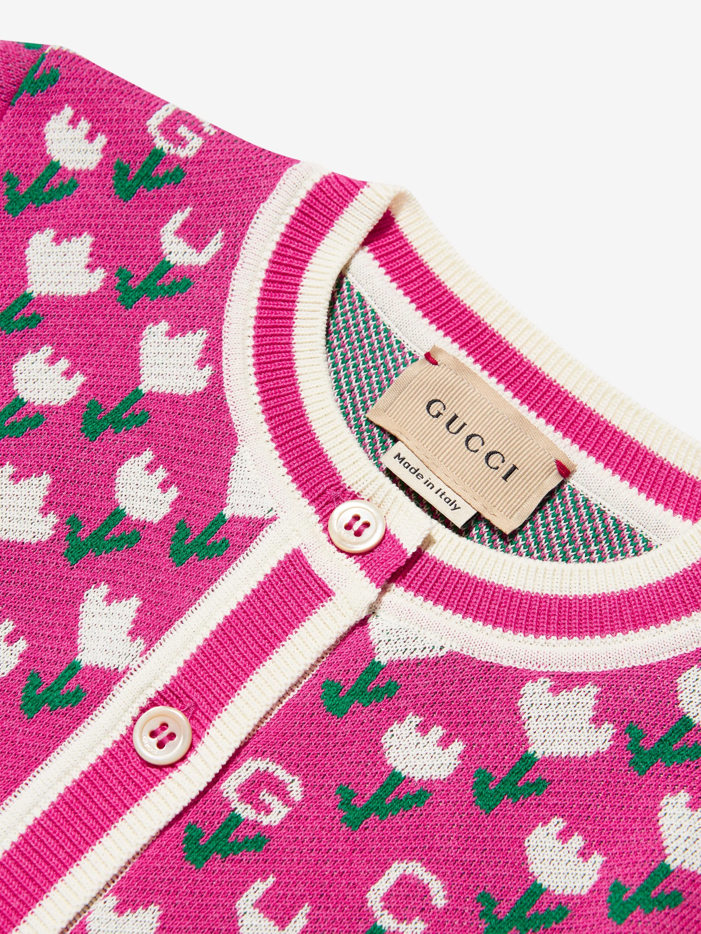 Gucci Girls Jacquard Logo Knitted Cardigan in Pink