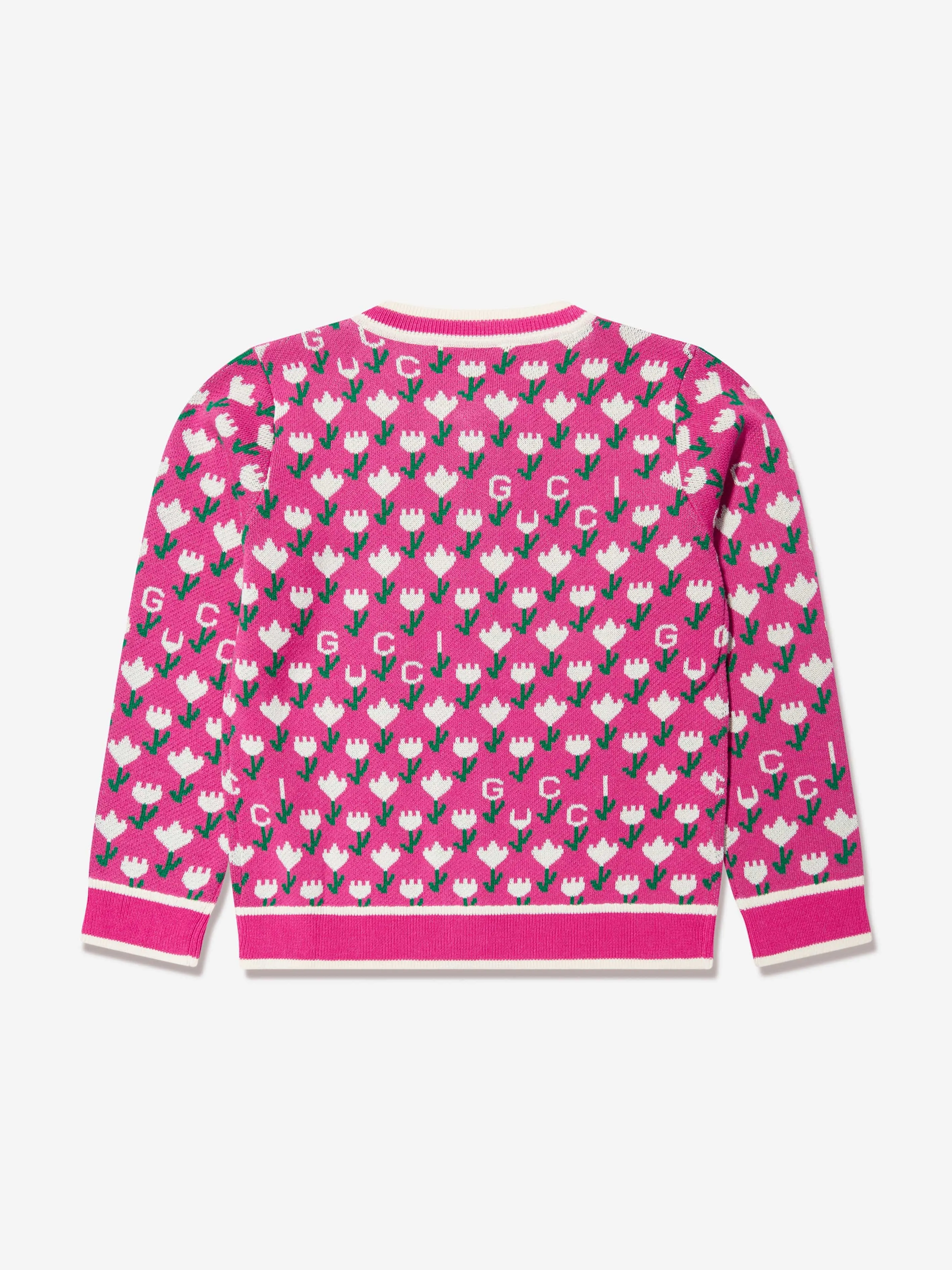 Gucci Girls Jacquard Logo Knitted Cardigan in Pink
