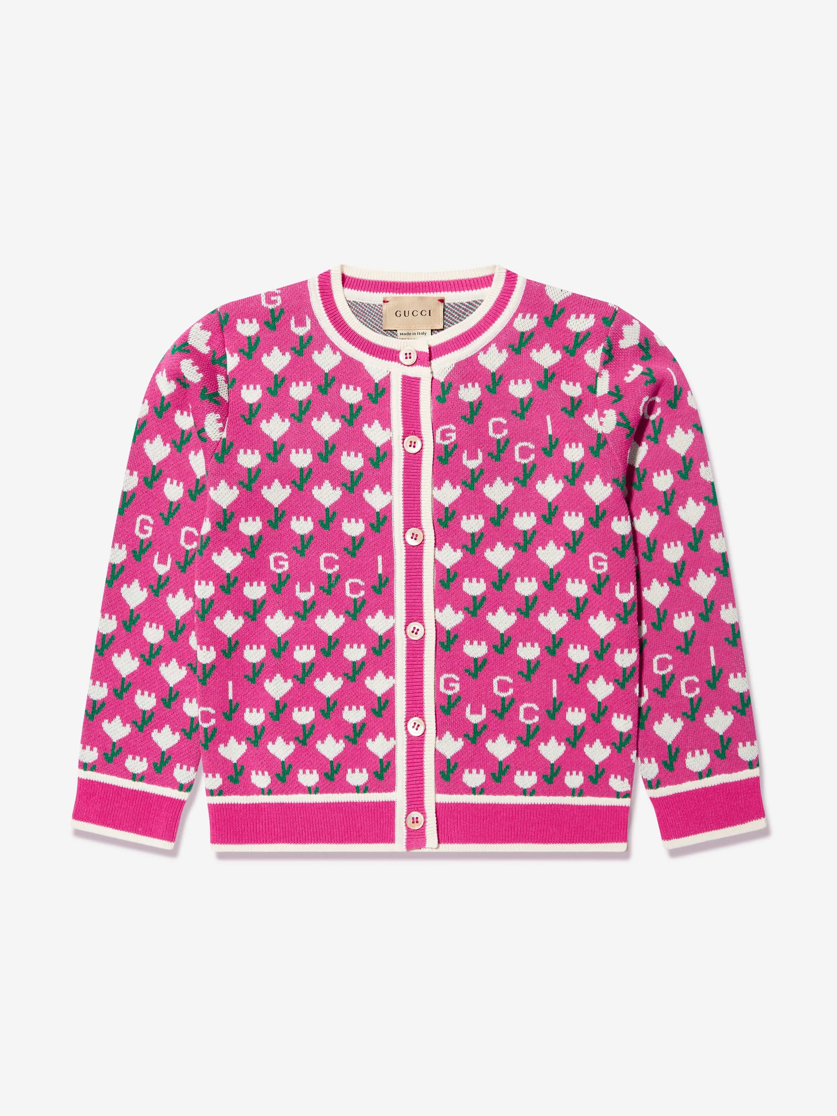 Gucci Girls Jacquard Logo Knitted Cardigan in Pink