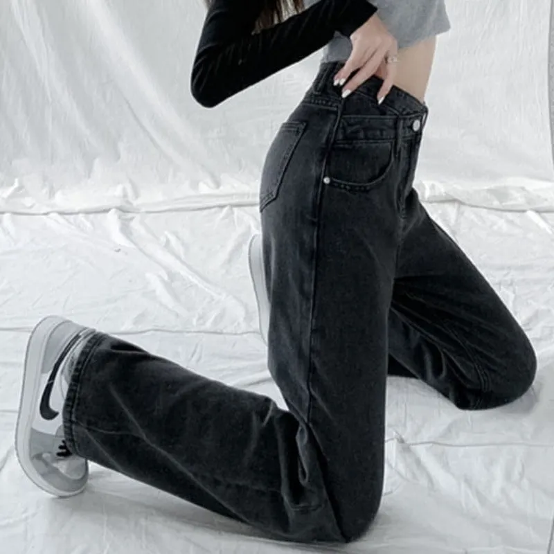 High Waist Baggy Cross Waist Jeans