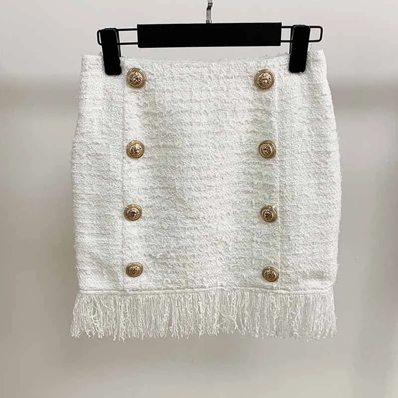 Hight Waisted White Formal Skirt Gold-tone Mini Skirt for Ladies