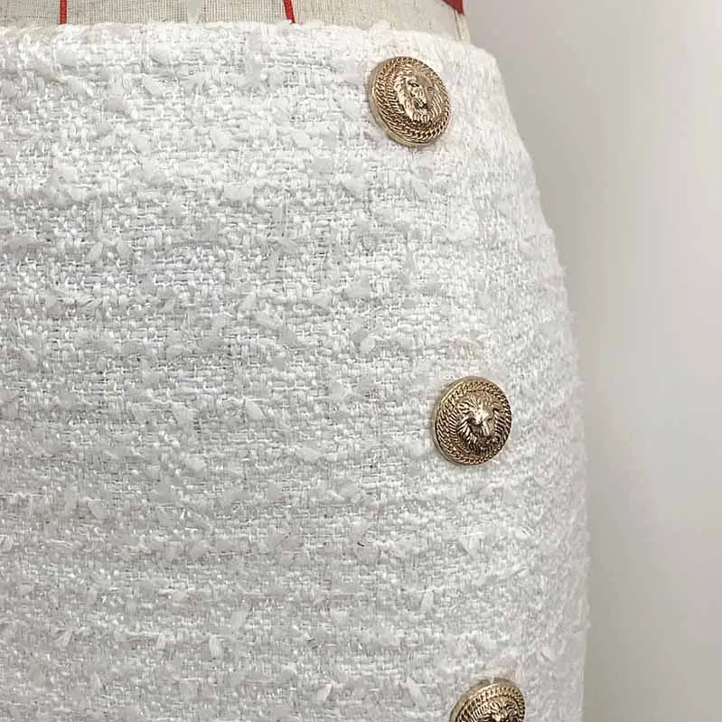 Hight Waisted White Formal Skirt Gold-tone Mini Skirt for Ladies