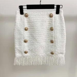Hight Waisted White Formal Skirt Gold-tone Mini Skirt for Ladies