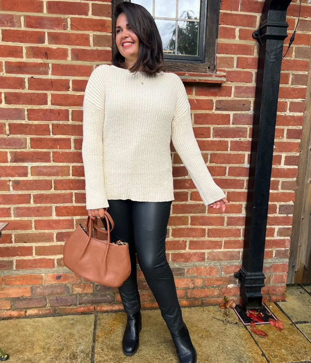 Ivory Ribbed Boat Neck Jumper