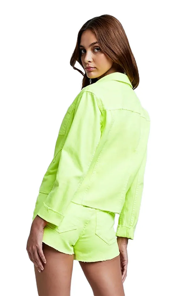 Janelle Slim Raw Jacket in Chartreuse