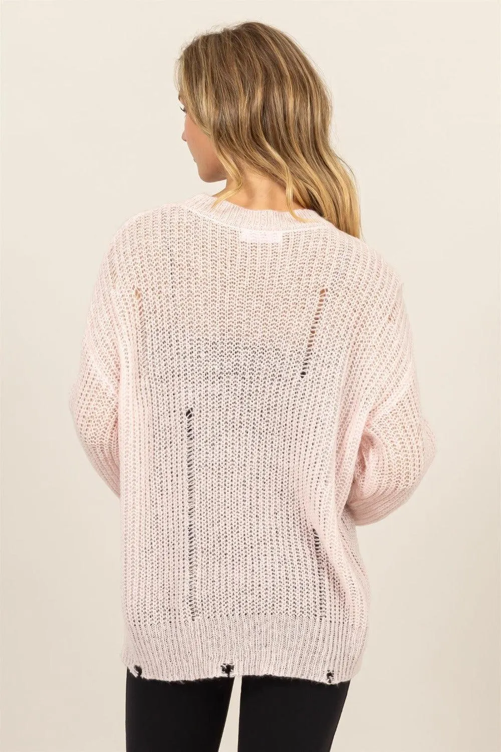 Knit Sweater Top US HYFVE Distressed Long Sleeve Knitwear