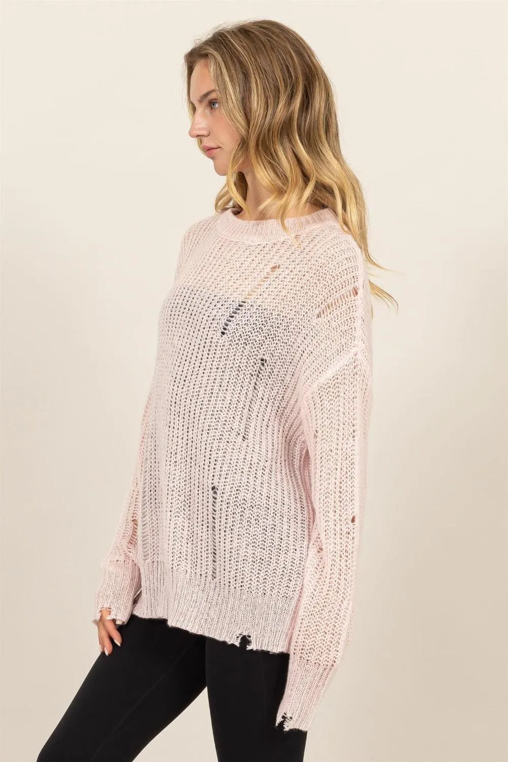 Knit Sweater Top US HYFVE Distressed Long Sleeve Knitwear