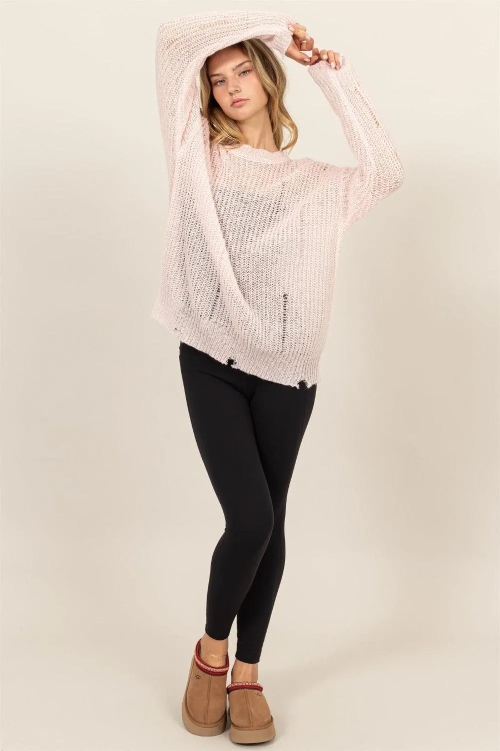 Knit Sweater Top US HYFVE Distressed Long Sleeve Knitwear