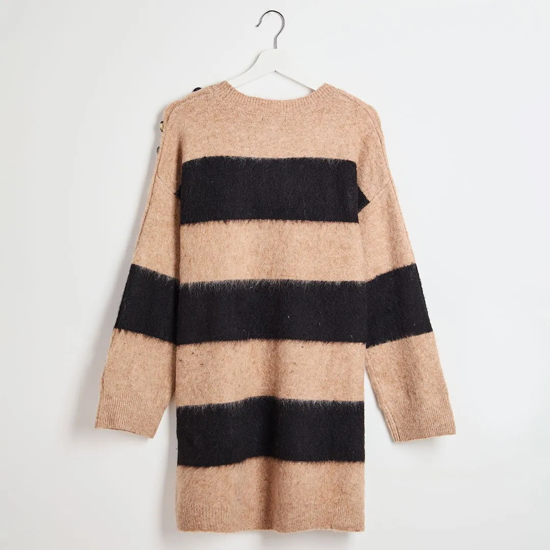 Ladies Striped Fluffy Jumper Dress
