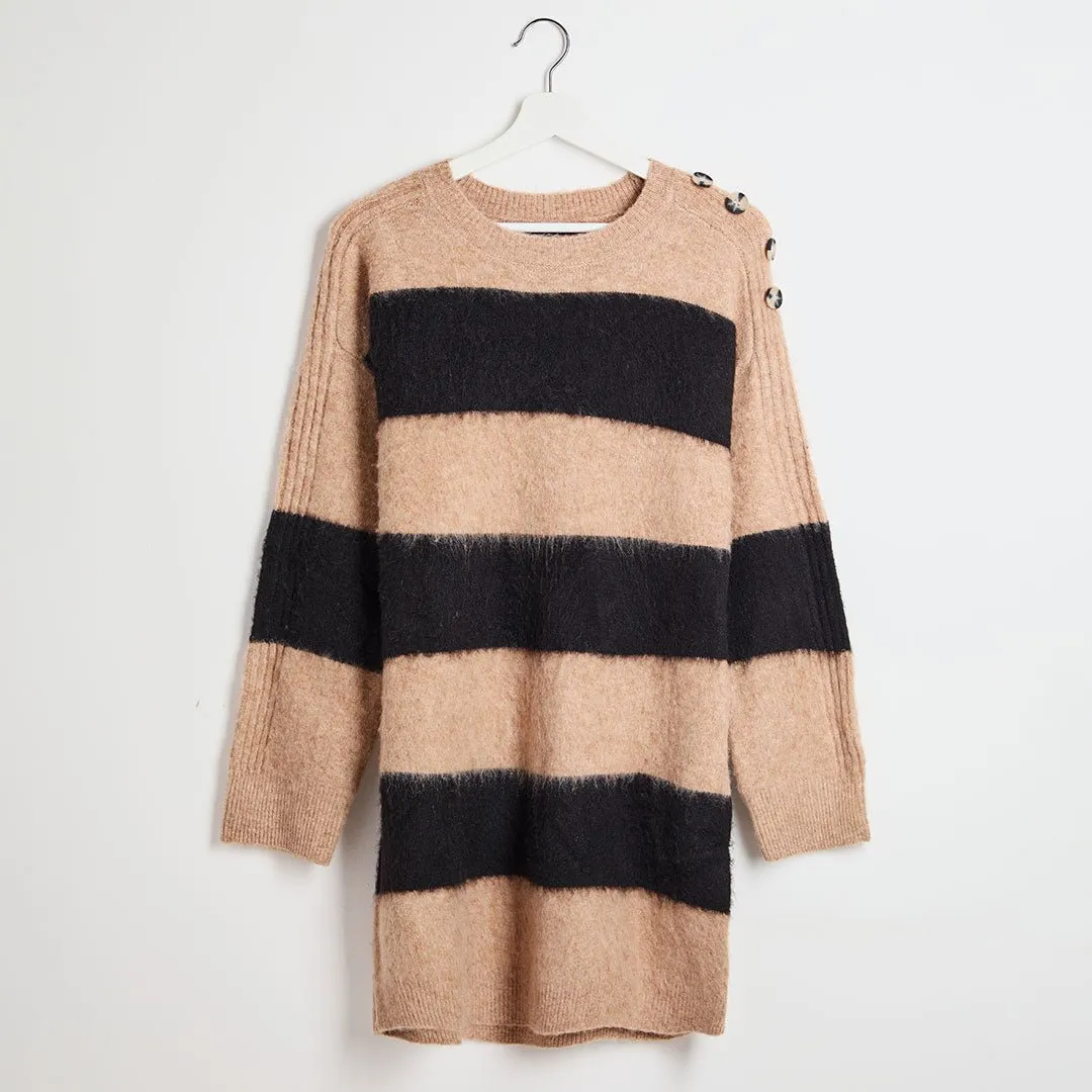 Ladies Striped Fluffy Jumper Dress