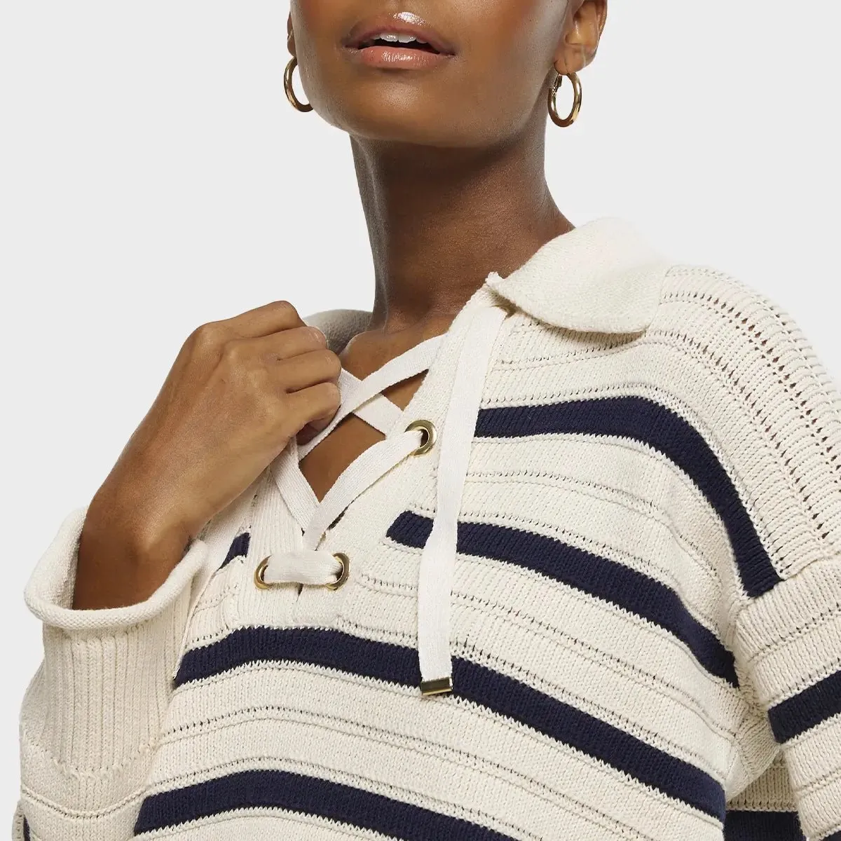 Ladies Striped Tieneck Jumper