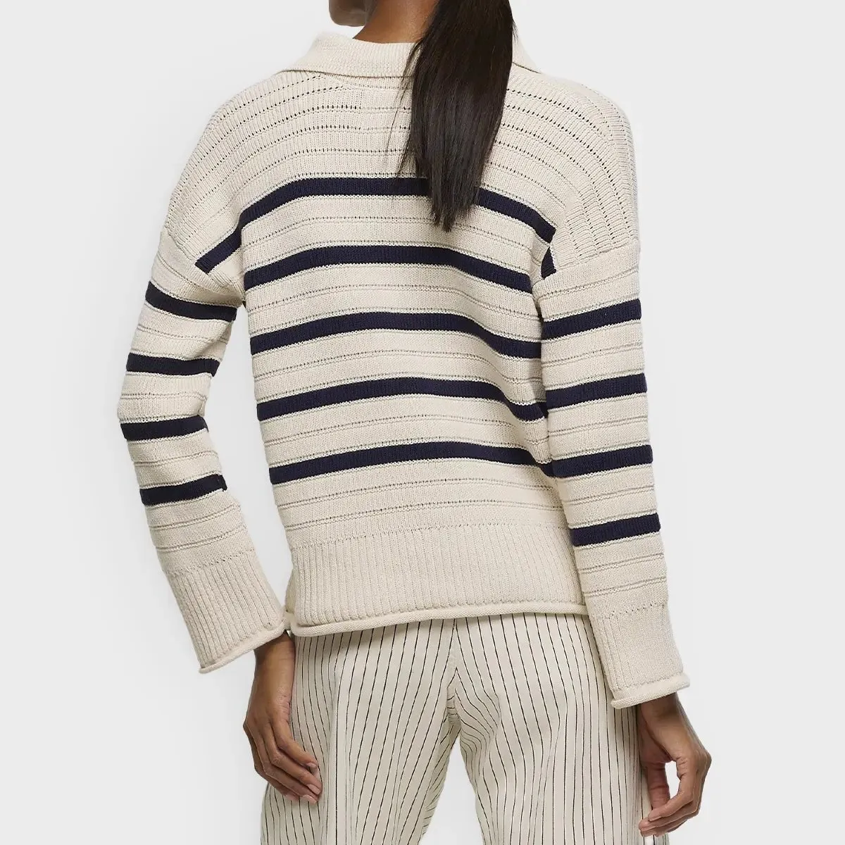Ladies Striped Tieneck Jumper