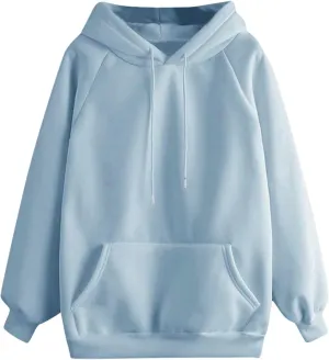 Lightweight Drawstring Hoodies for Women Fall Winter Solid Color Hooded Sweatshirt Oversized Long Sleeve Pullover Top