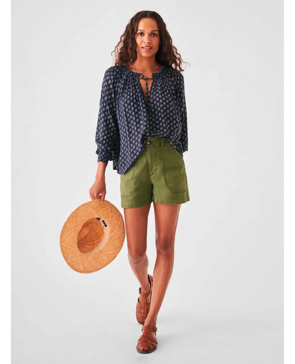 Lotus Floral Print Navy Blouse