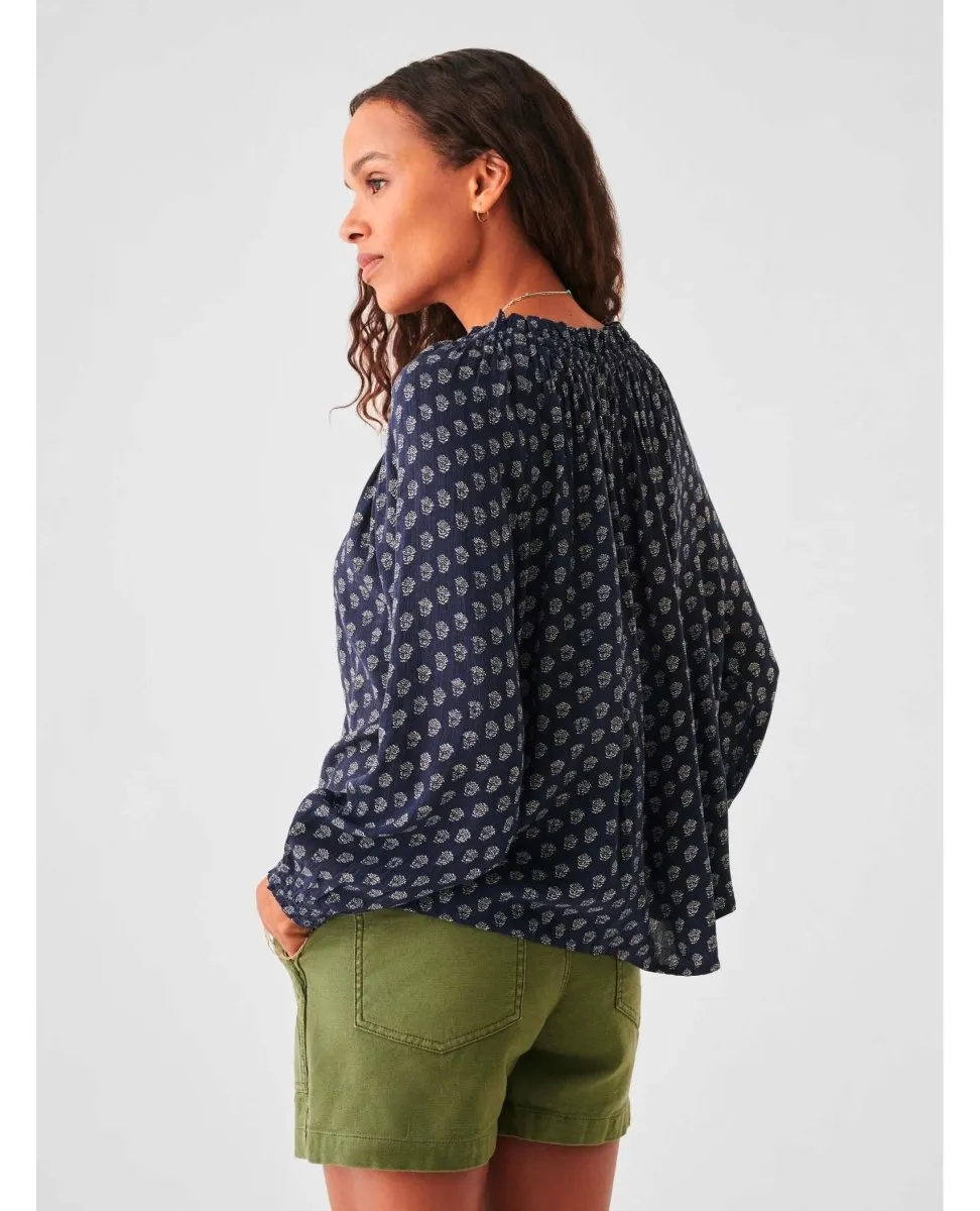 Lotus Floral Print Navy Blouse