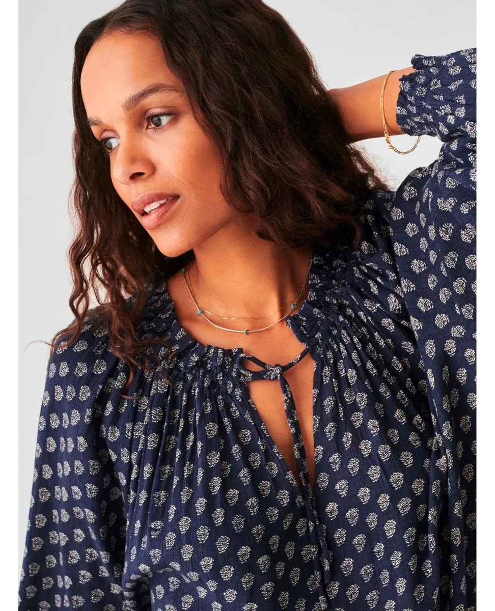 Lotus Floral Print Navy Blouse