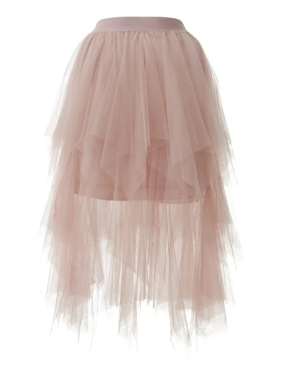 LVSANW Women s Tulle Tutu Skirt Irregular Hem Multi-layer Elastic Mesh Skirt Summer Party Beach Midi Skirt Streetwear