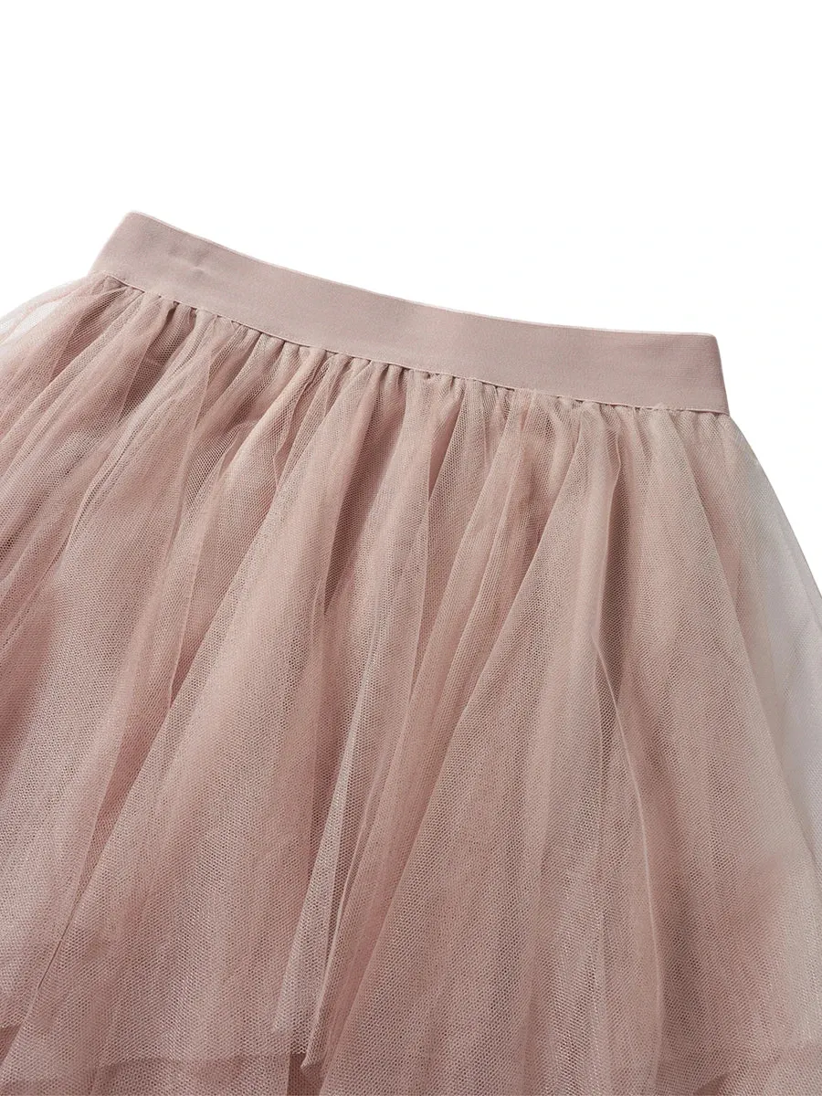 LVSANW Women s Tulle Tutu Skirt Irregular Hem Multi-layer Elastic Mesh Skirt Summer Party Beach Midi Skirt Streetwear