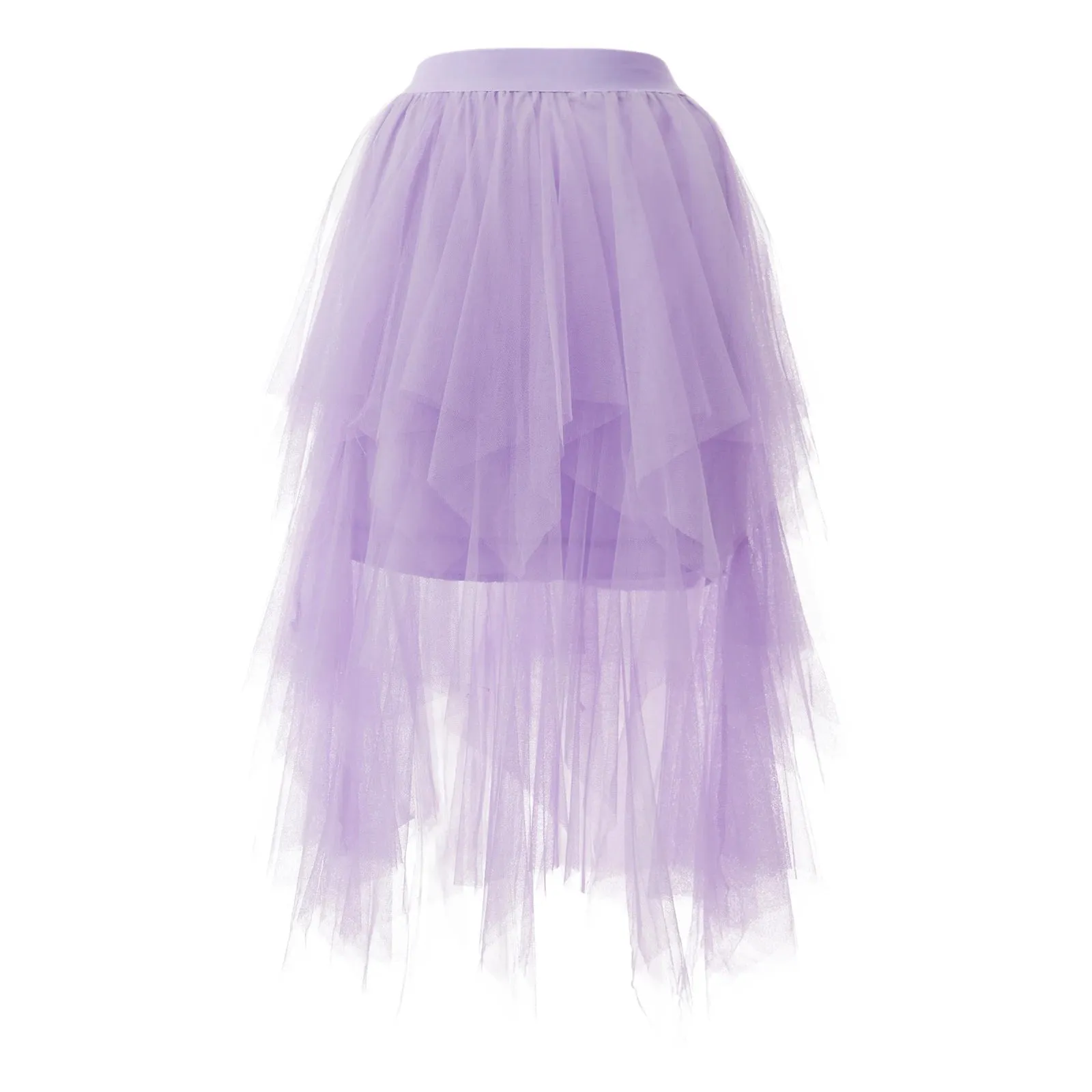 LVSANW Women s Tulle Tutu Skirt Irregular Hem Multi-layer Elastic Mesh Skirt Summer Party Beach Midi Skirt Streetwear