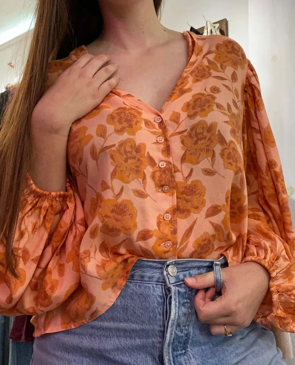 Maiden Top Neon Clay Floral