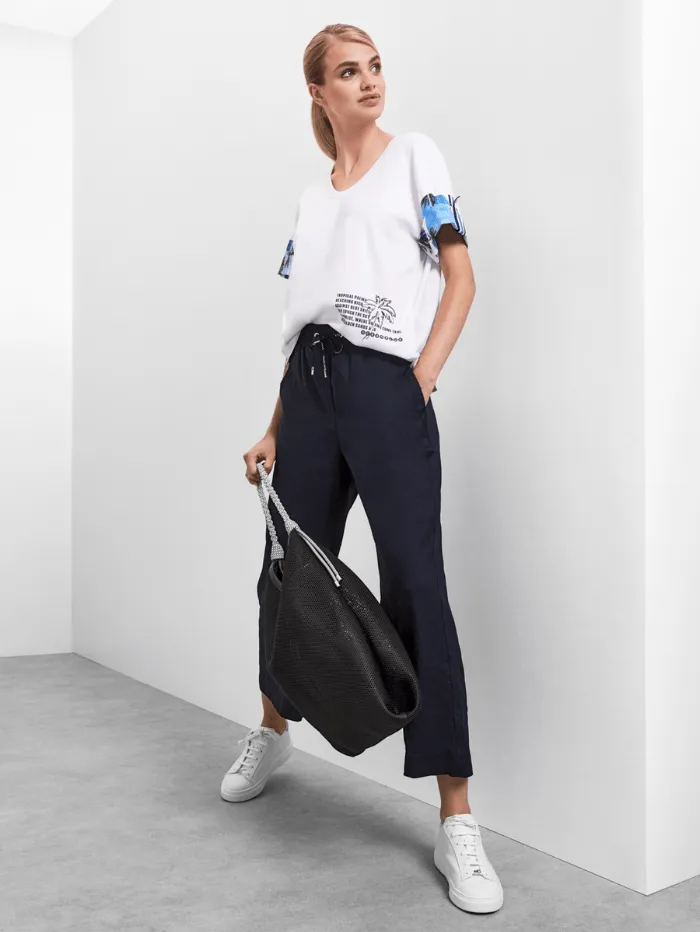 Marc Cain Sports WUSU Linen Trousers In Midnight Blue  WS 81.47 W03 COL 395