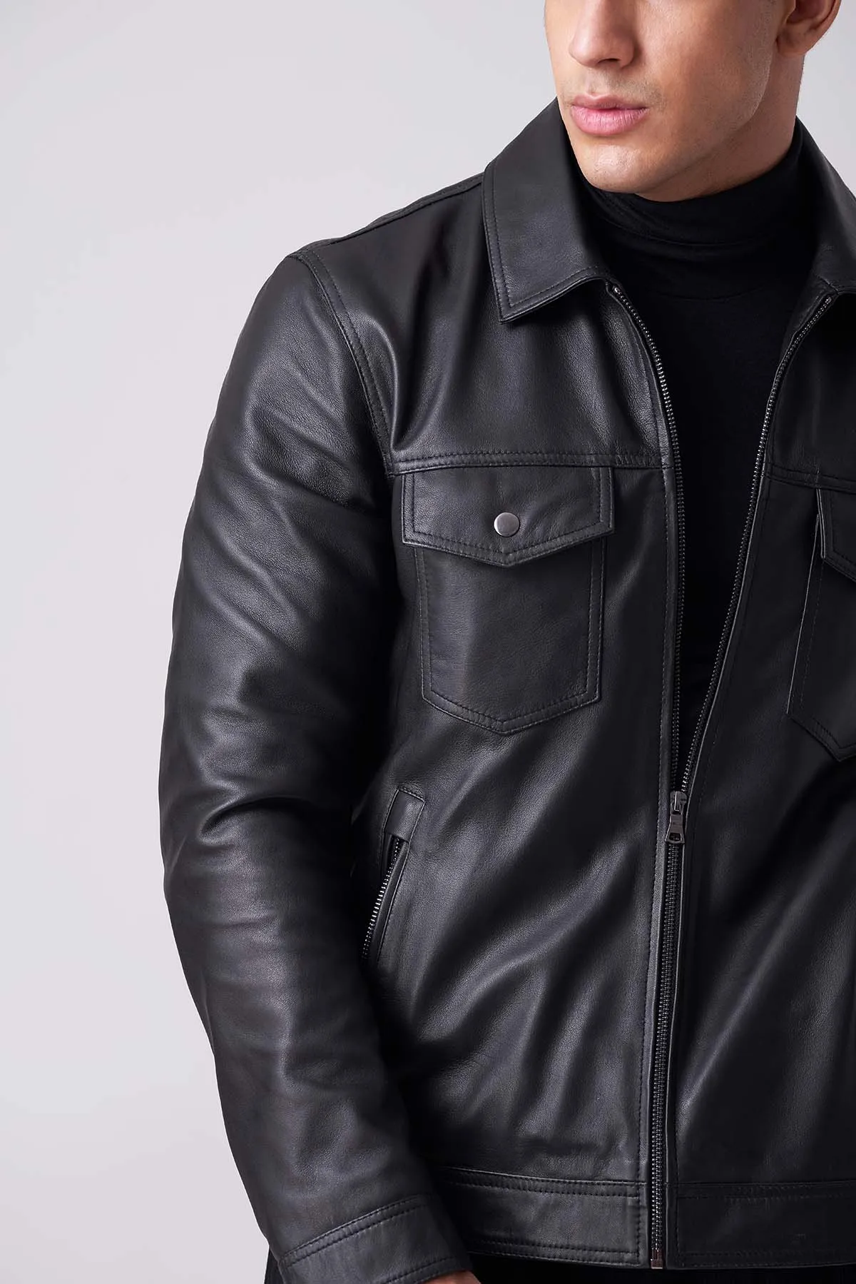 Men Shadow Luxe Leather Jacket