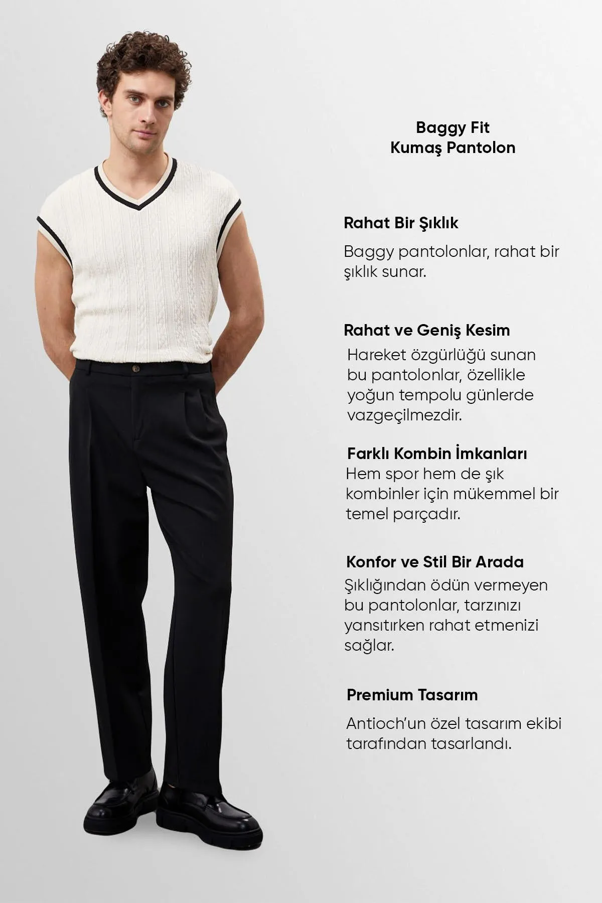 Men's Black High Waist Pleated Comfortable Fit  Trousers - Wessi