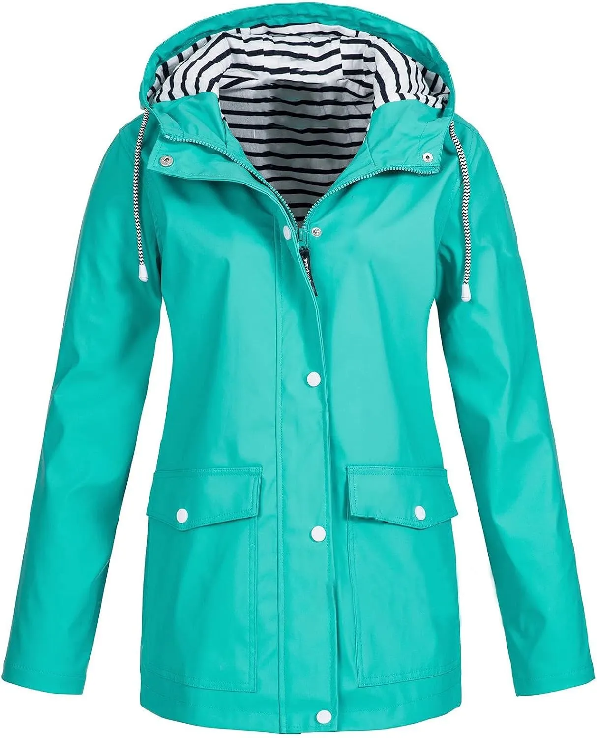NaRHbrg Raincoat Hoodie for Women, Teen Girls Lightweight Hooded Jacket Solid Rain Jacket Outdoor Raincoat Windproof