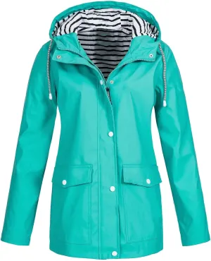 NaRHbrg Raincoat Hoodie for Women, Teen Girls Lightweight Hooded Jacket Solid Rain Jacket Outdoor Raincoat Windproof