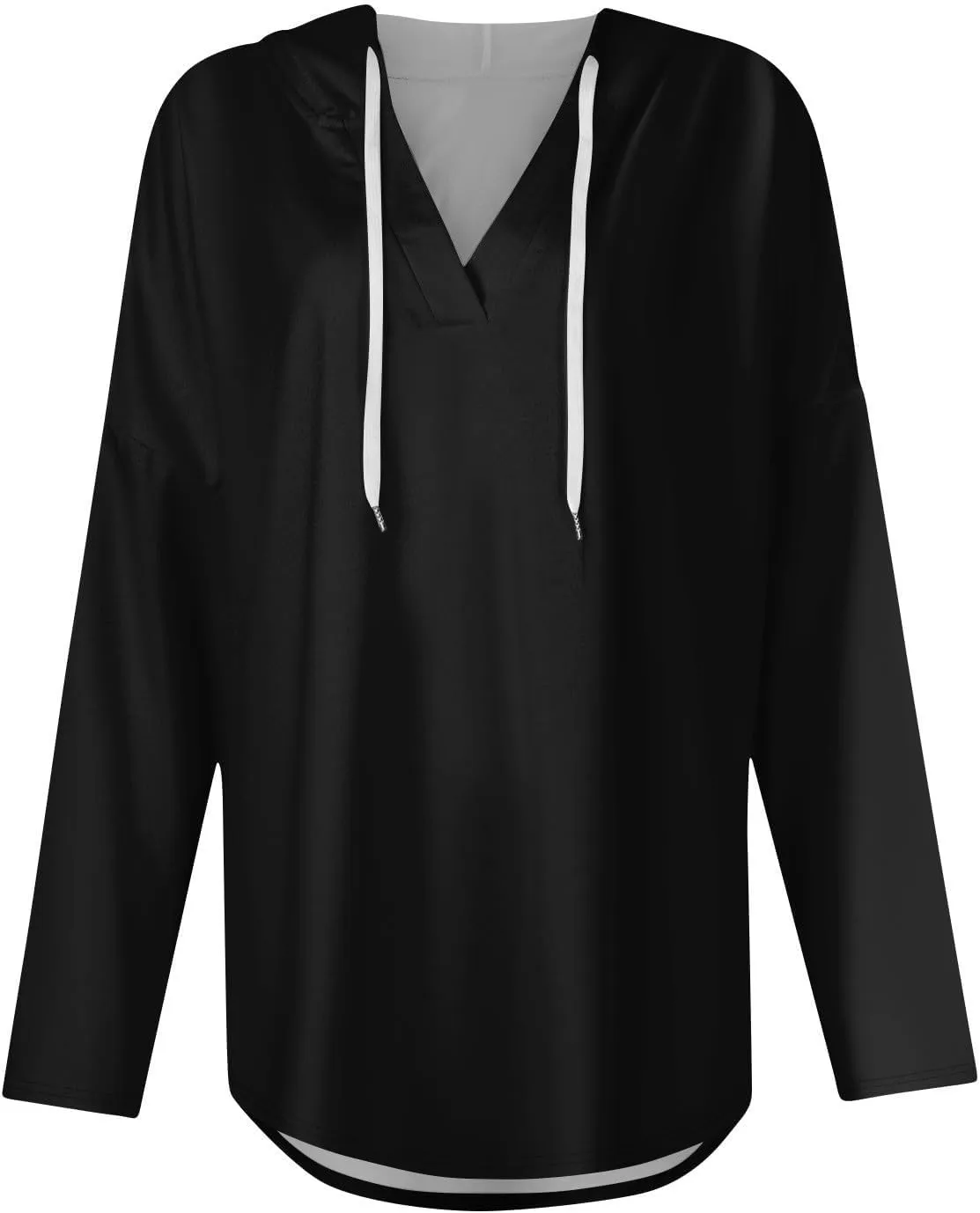 Oversized V Neck Hoodie for Women Long Sleeve Shirts Loose Fit Tunic Tops Tshirts Soft Cmofy Blouse Solid Tees