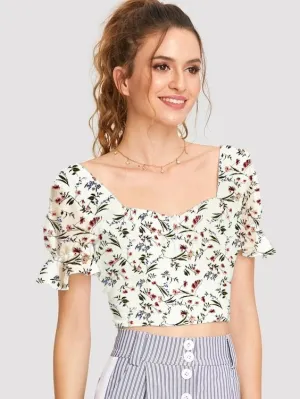 Parien Cute Floral Print Crop Top
