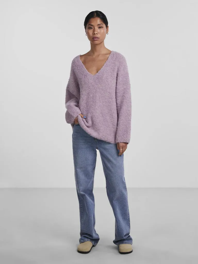 PCFIKA LS OVERSIZE V-NECK KNIT