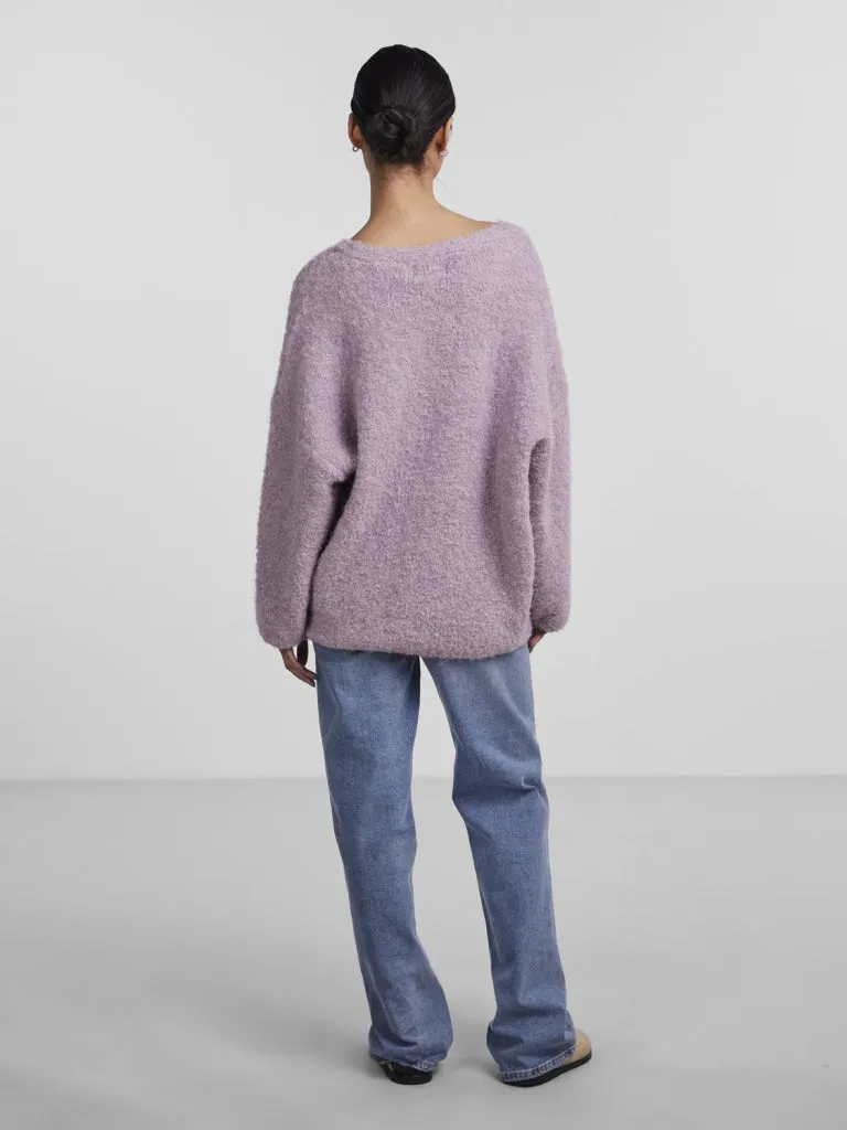 PCFIKA LS OVERSIZE V-NECK KNIT