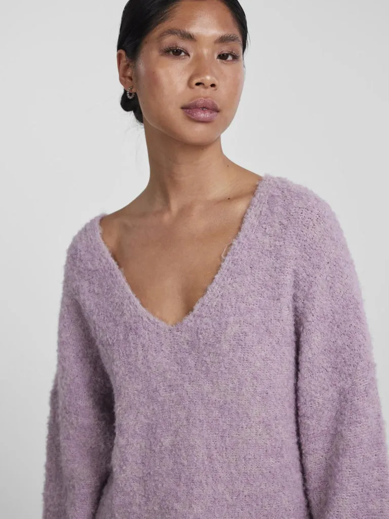 PCFIKA LS OVERSIZE V-NECK KNIT
