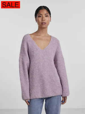 PCFIKA LS OVERSIZE V-NECK KNIT