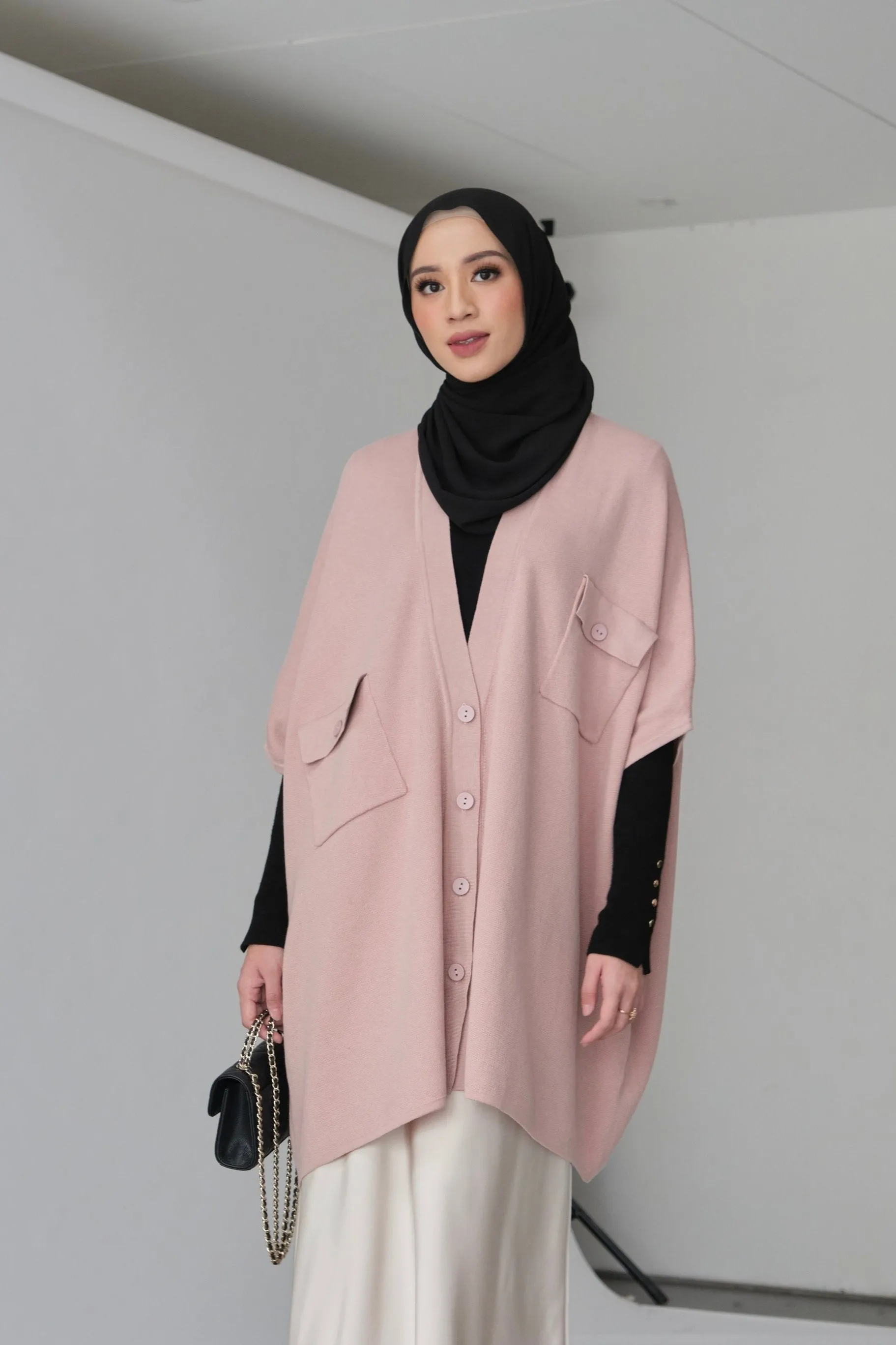 Ponco Cardy - Tea Rose - Outer Knit Wanita Oversized