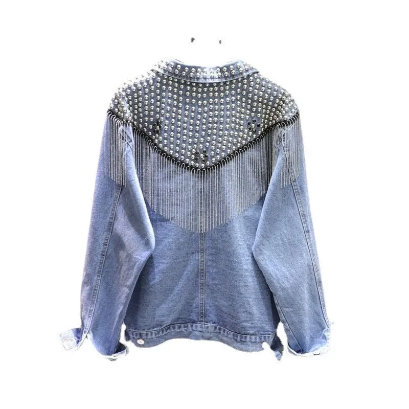 Pre Order:  Tassels and Rivets Embellished Denim Jacket