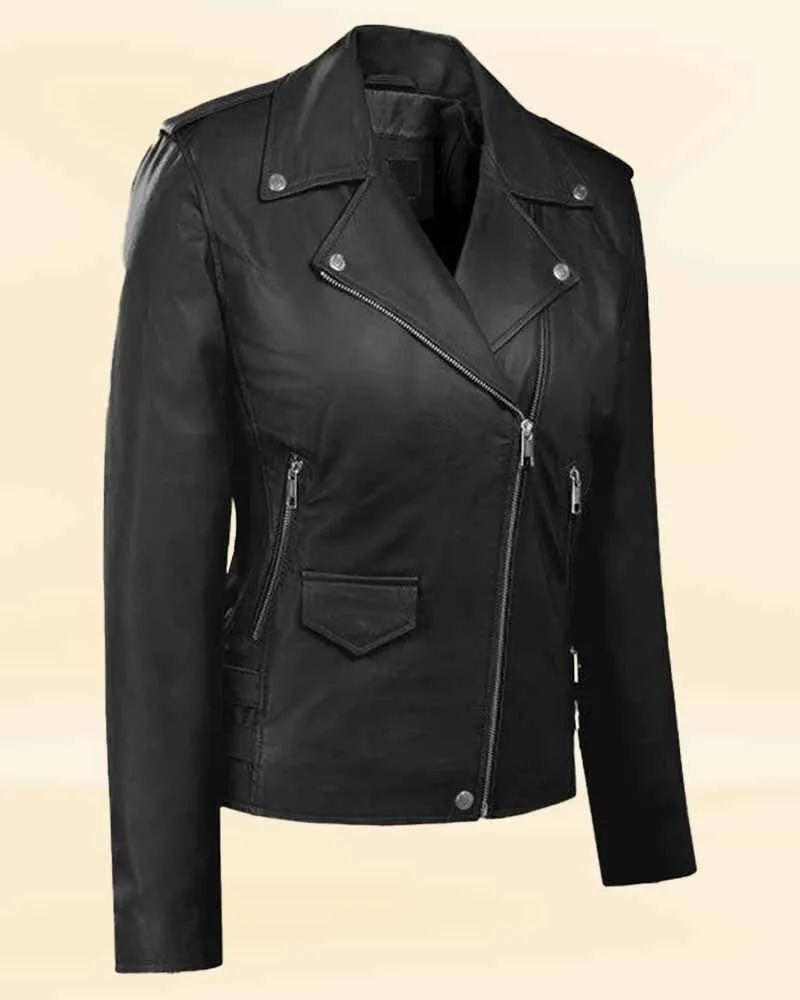 Premium Black Leather Jacket Worn By Hilary Duff | Hilary Duff Premium Black Leather Jacket