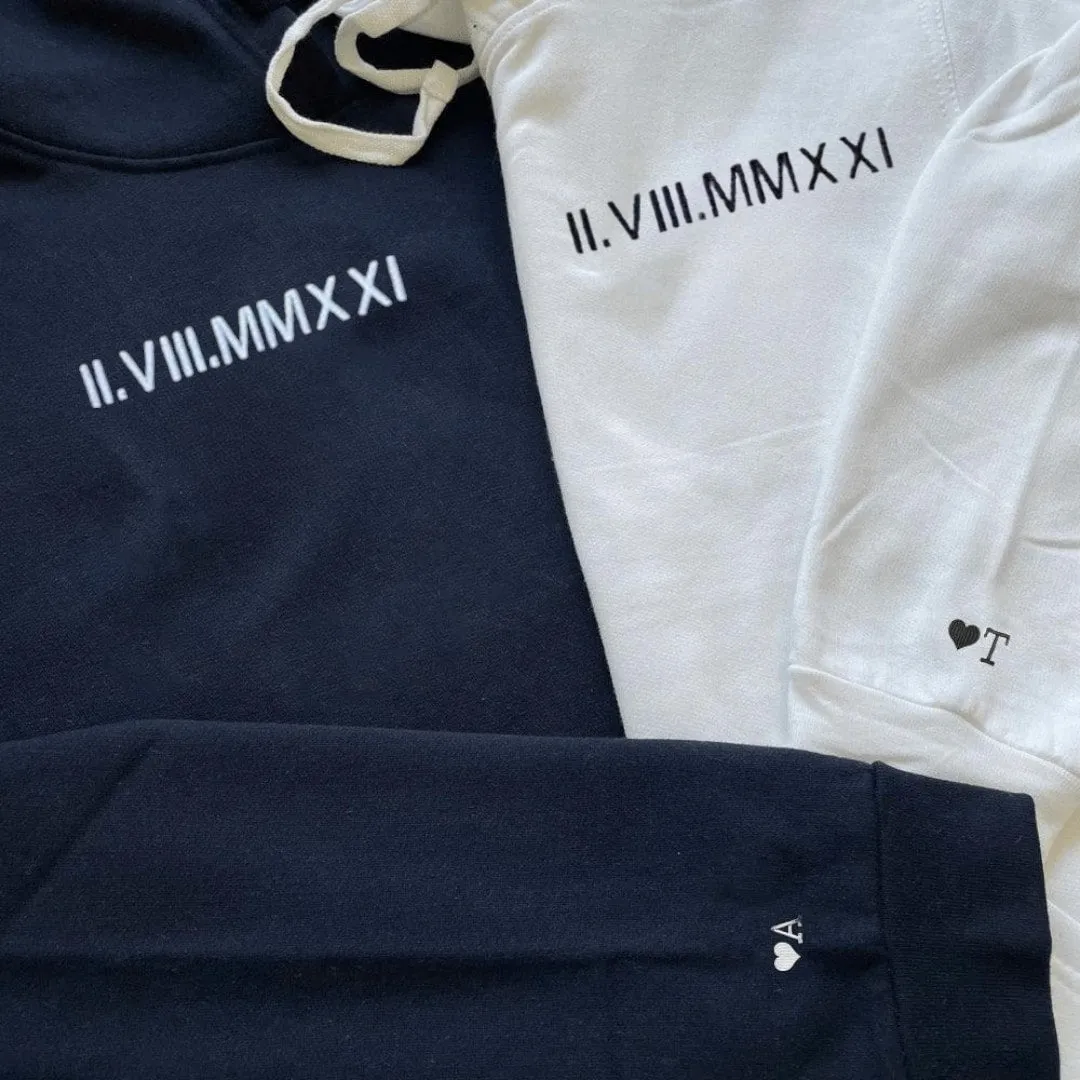 "Anniversary Date Roman Numeral" Matching Hoodies - Personalized Matching Hoodies For Couples