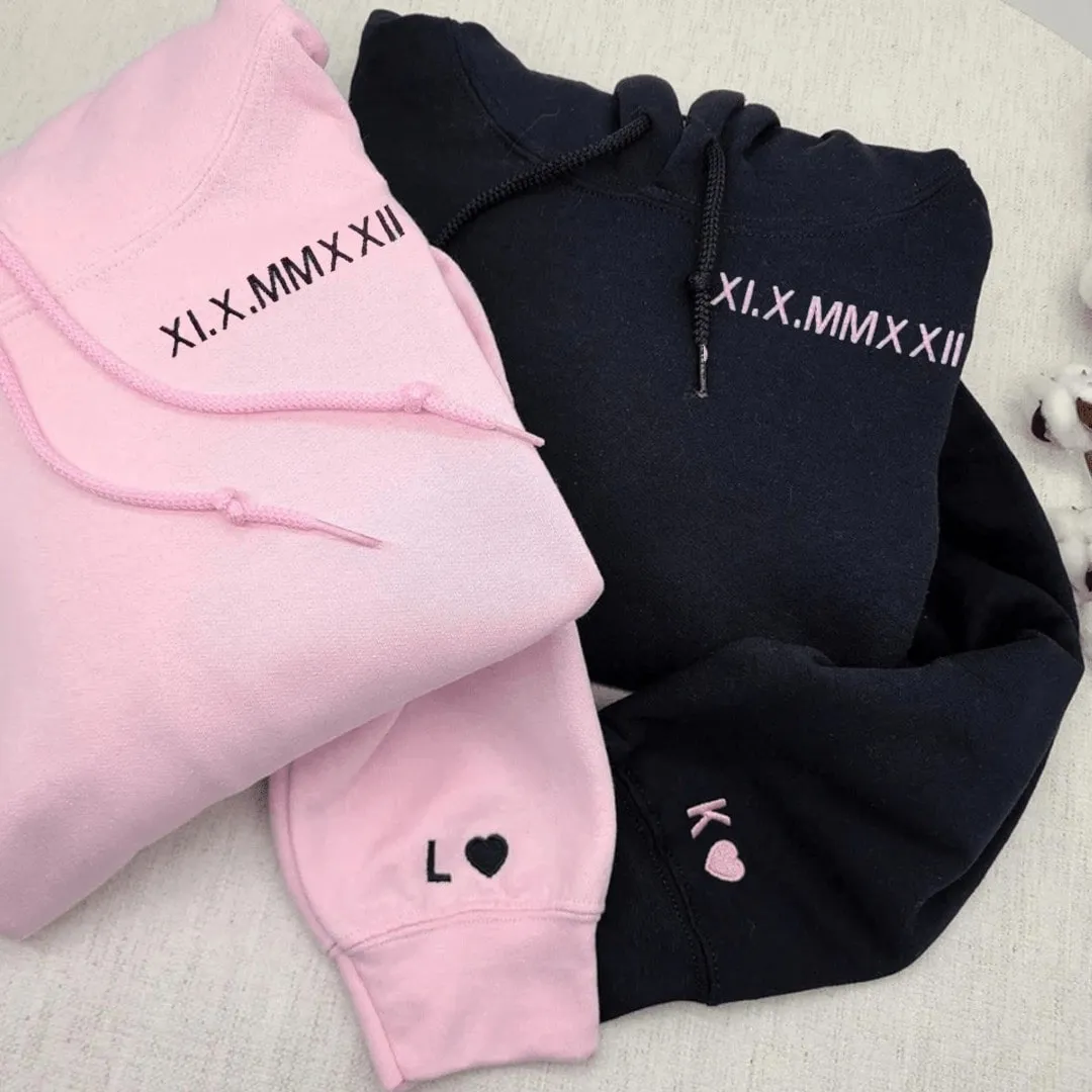 "Anniversary Date Roman Numeral" Matching Hoodies - Personalized Matching Hoodies For Couples