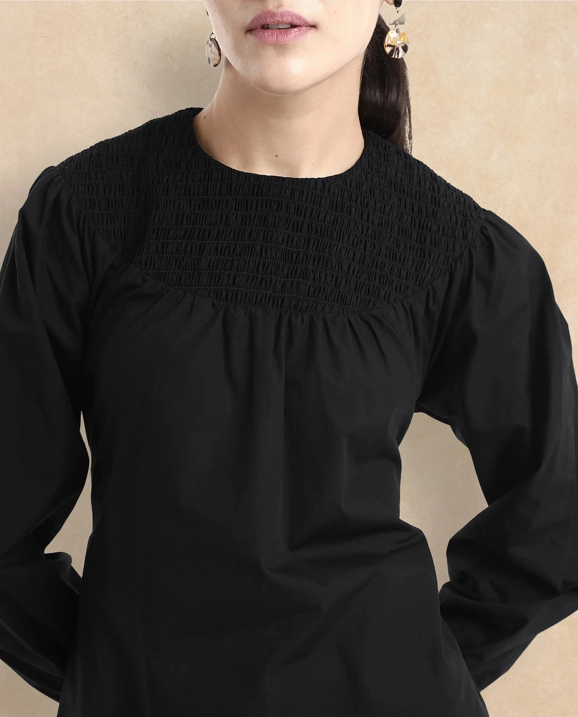 Rareism Women Cassius Black Plain Top