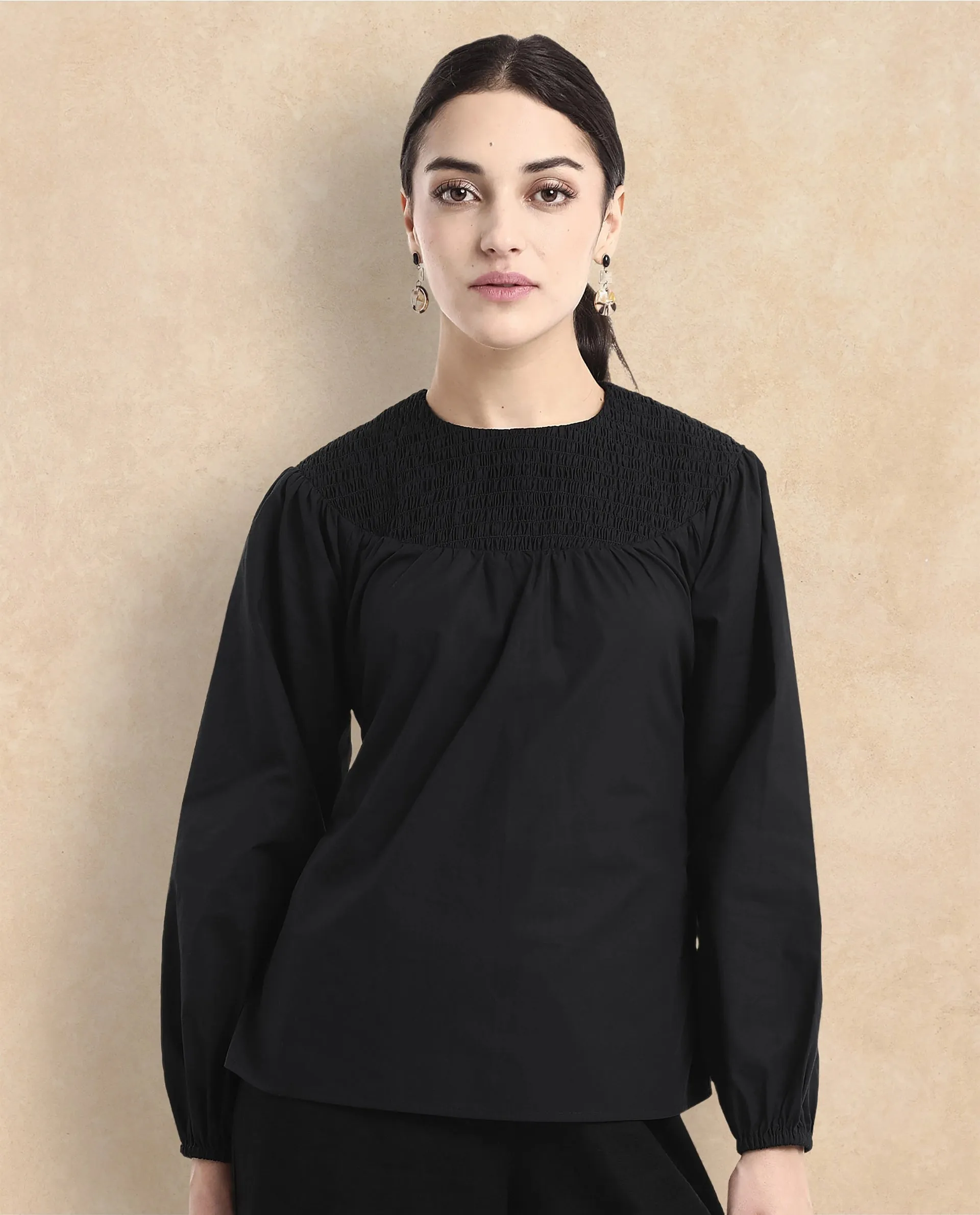 Rareism Women Cassius Black Plain Top