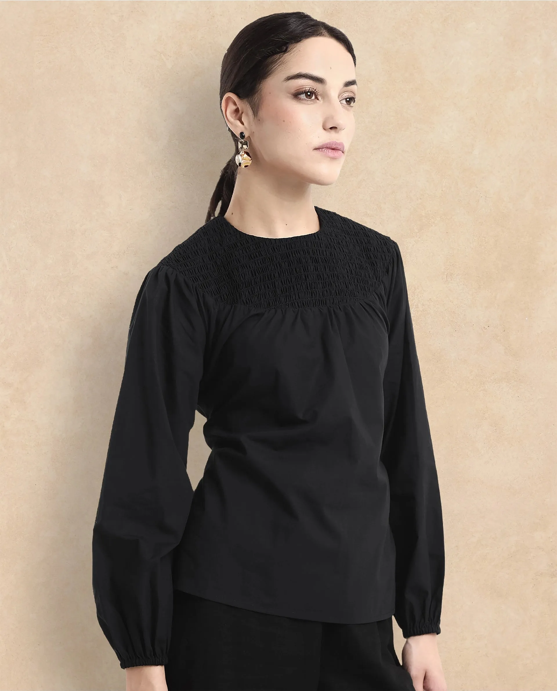 Rareism Women Cassius Black Plain Top