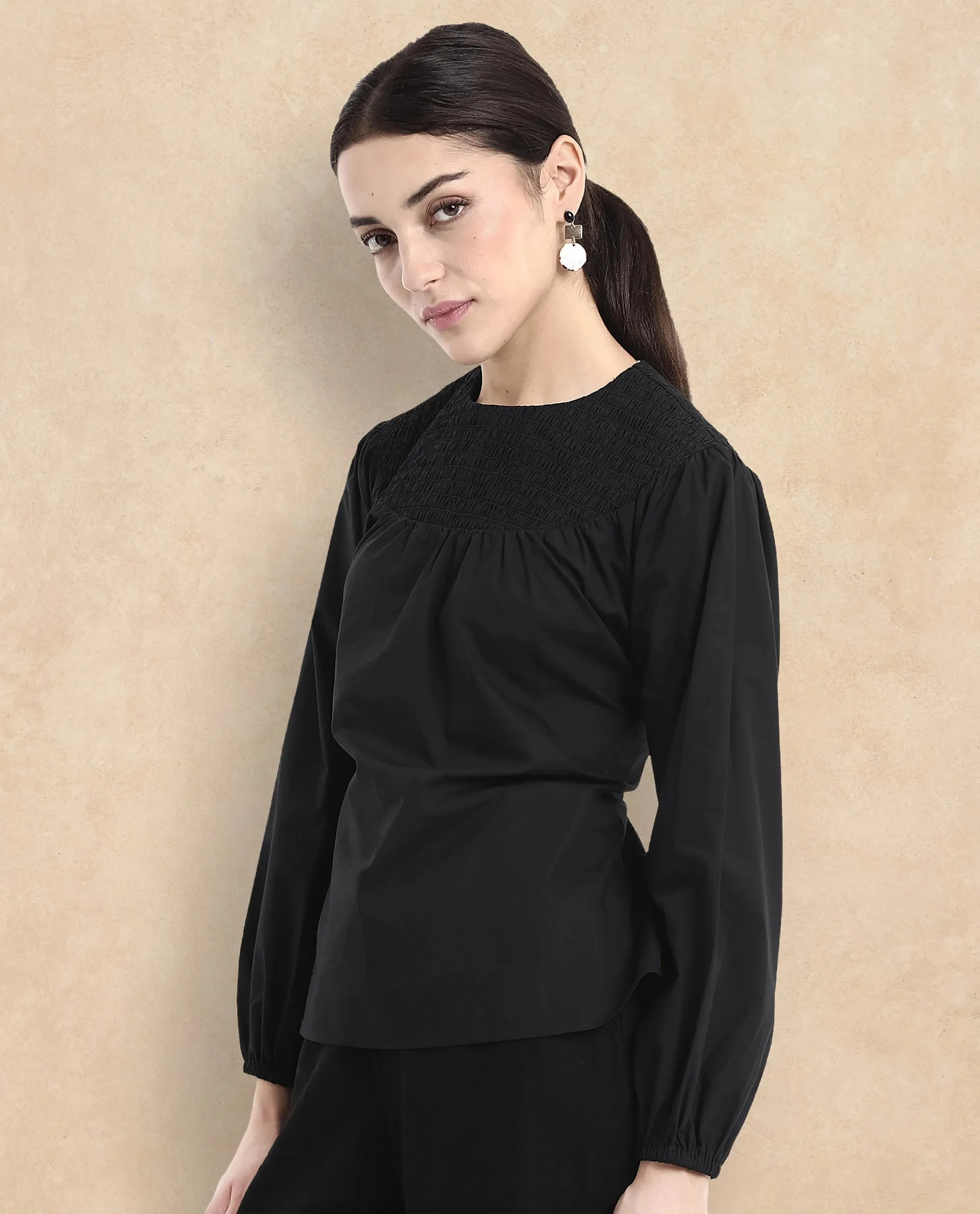 Rareism Women Cassius Black Plain Top