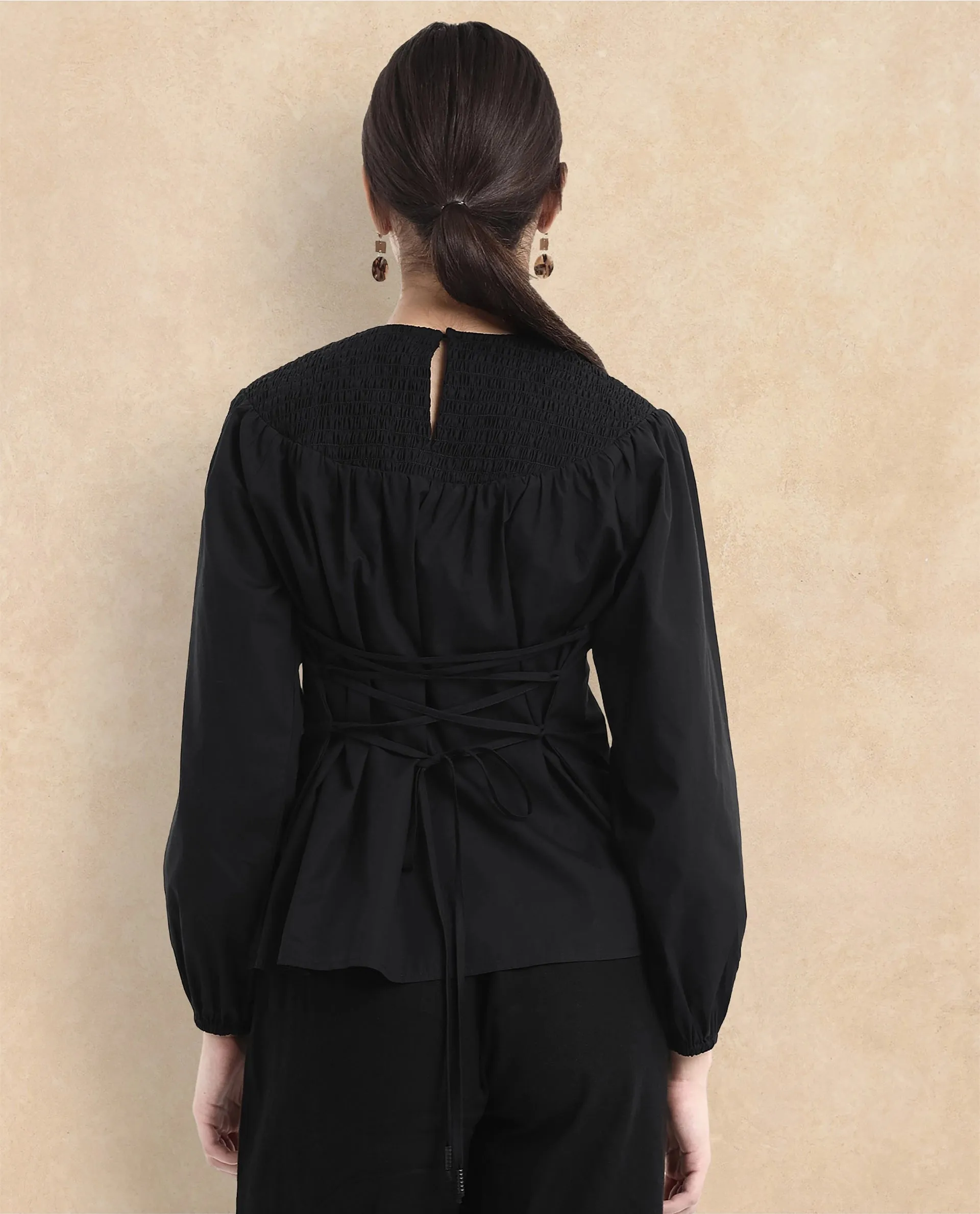 Rareism Women Cassius Black Plain Top