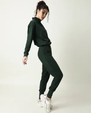 Rareism Women Simp-1 Green Poly Cotton Fabric Tailored Fit Solid Mid Rise Ankle Length Track Pant