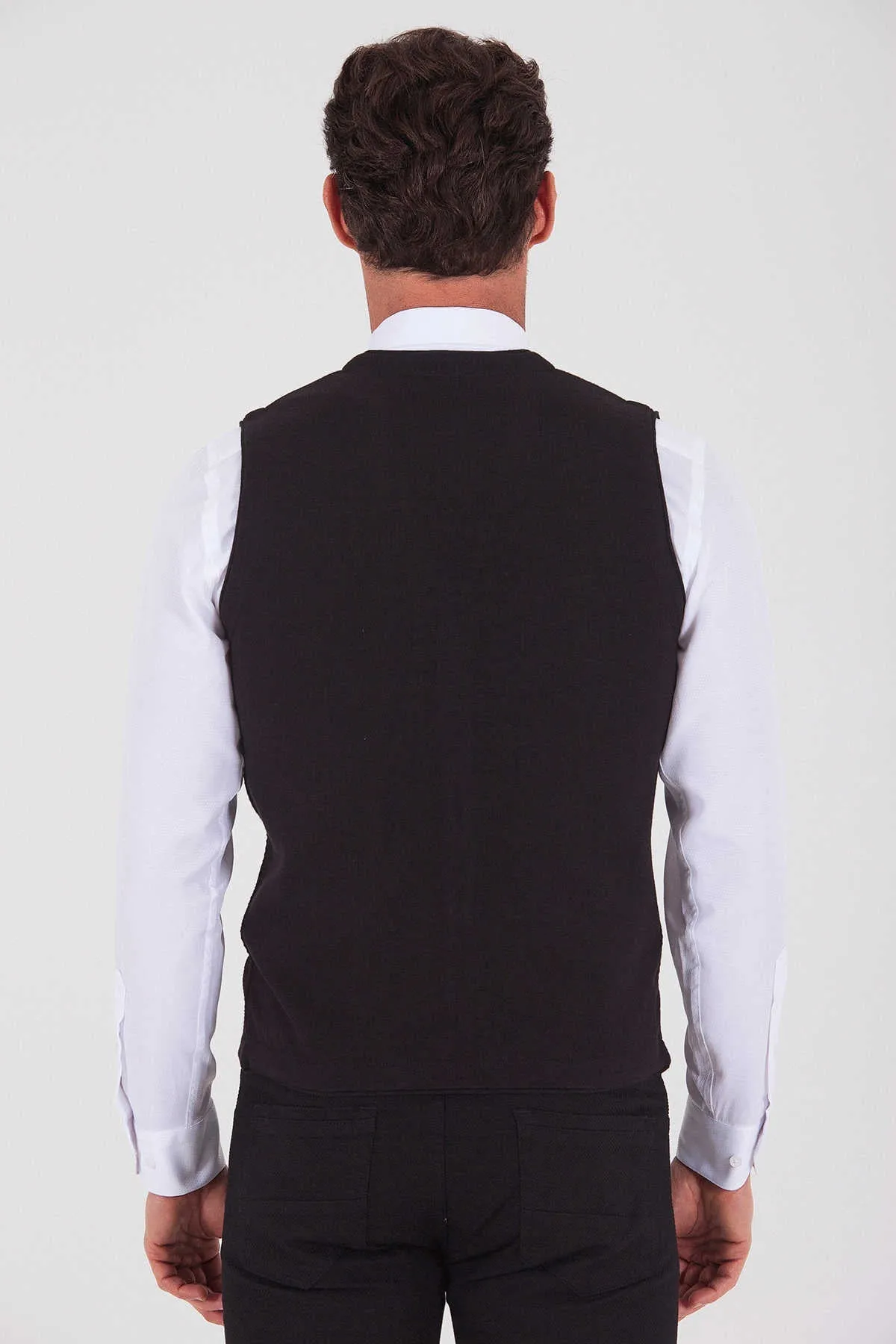 Regular Fit Black - Burgundy Cotton Blend Vest