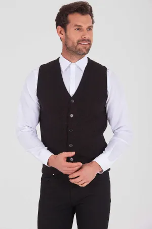 Regular Fit Black - Burgundy Cotton Blend Vest