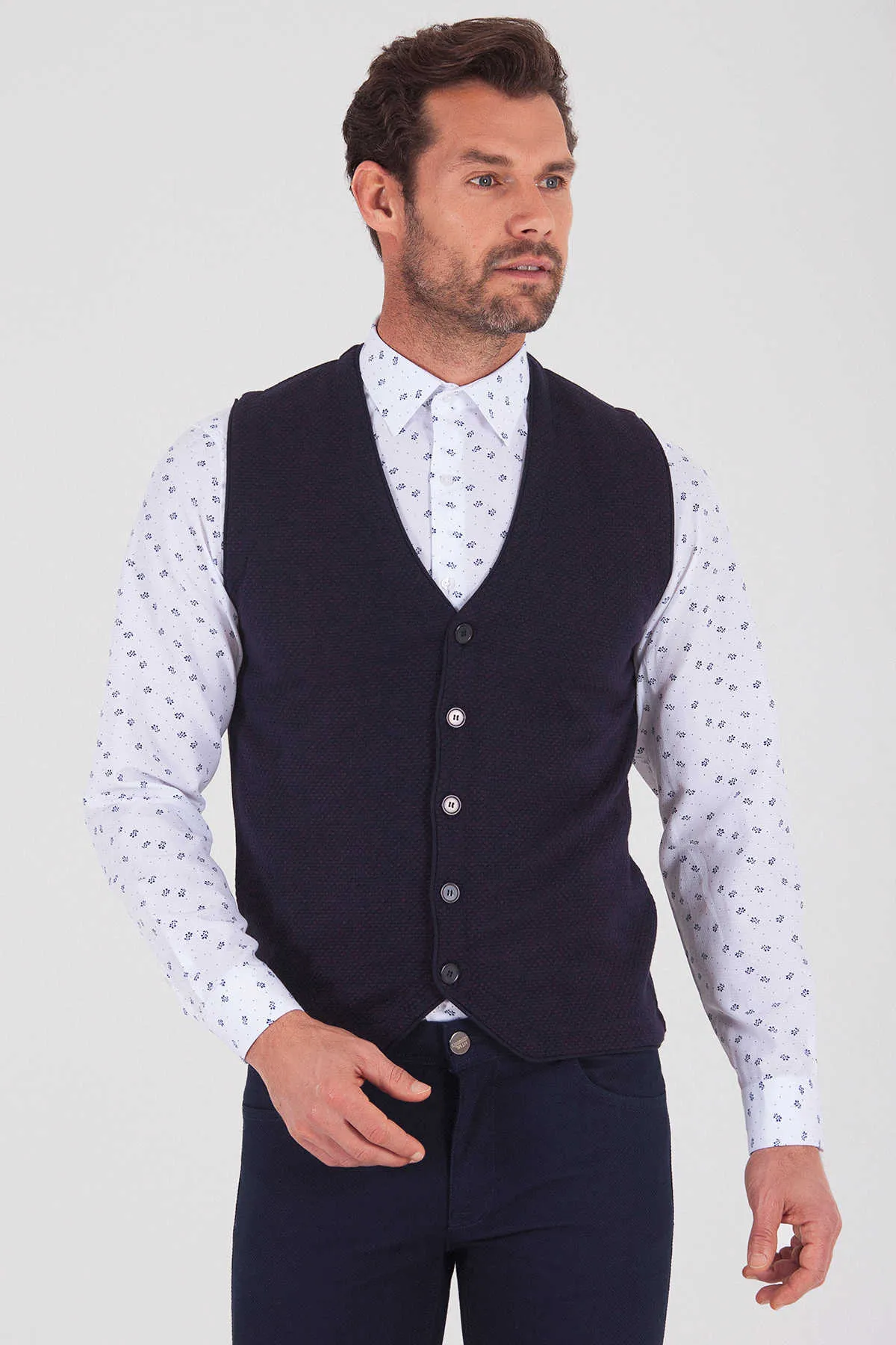 Regular Fit Navy - Light Purple Cotton Blend Vest