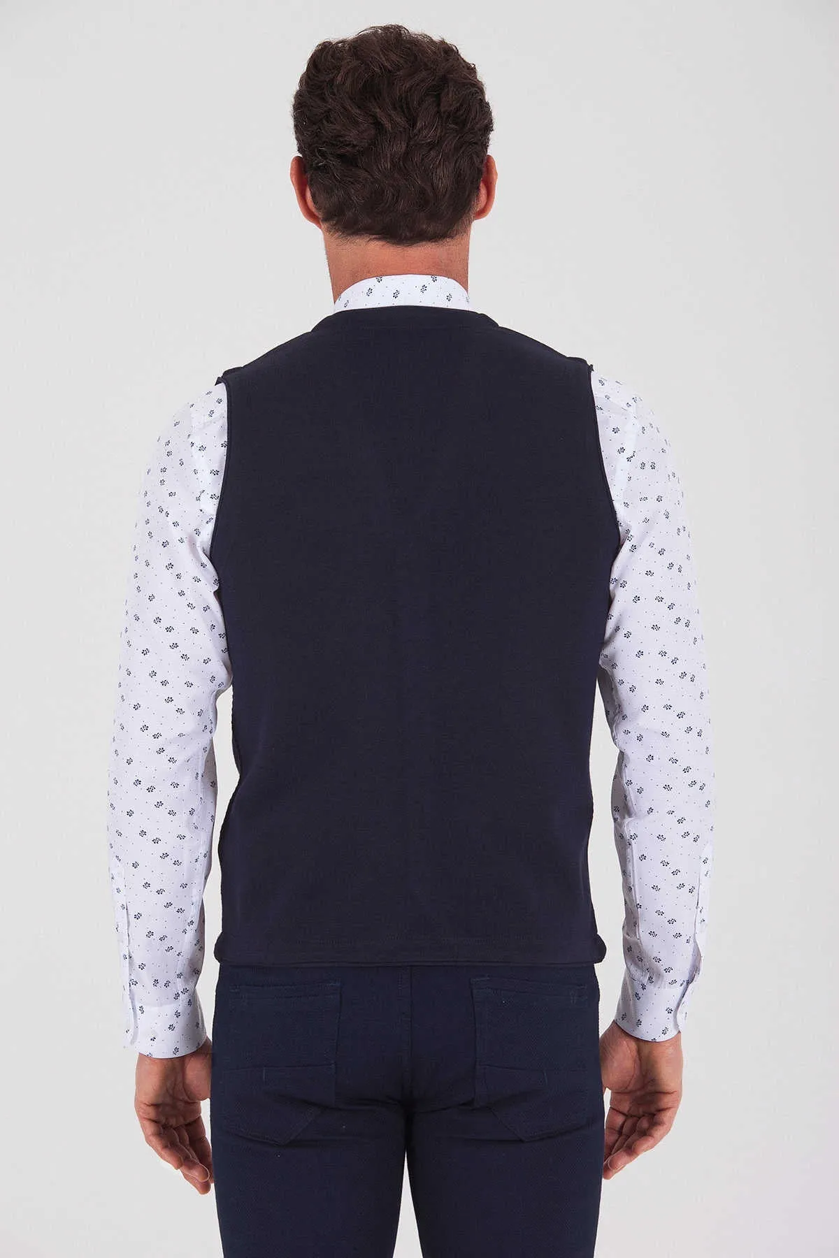 Regular Fit Navy - Light Purple Cotton Blend Vest
